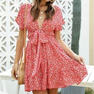 Red floral Floerns dress small NWT